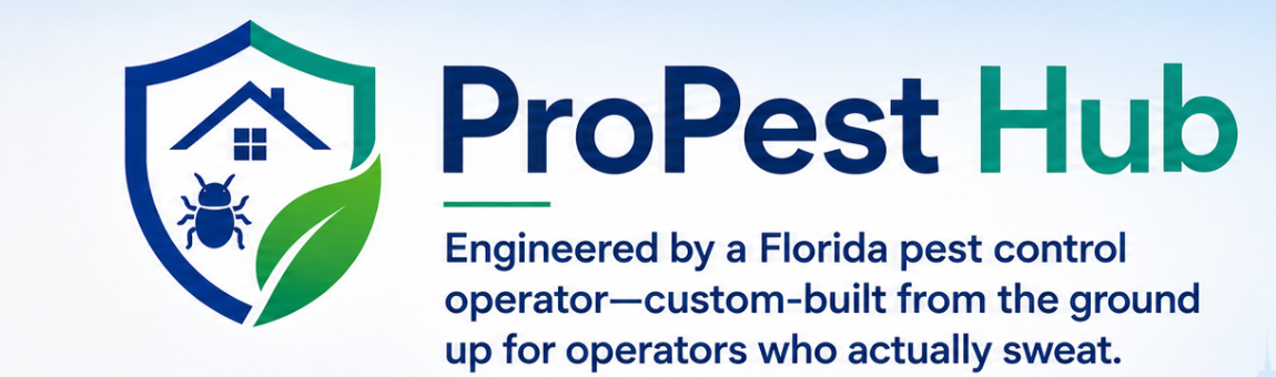 ProPest Hub — Engineered by a Florida pest control operator—custom-built from the ground up for operators who actually sweat.